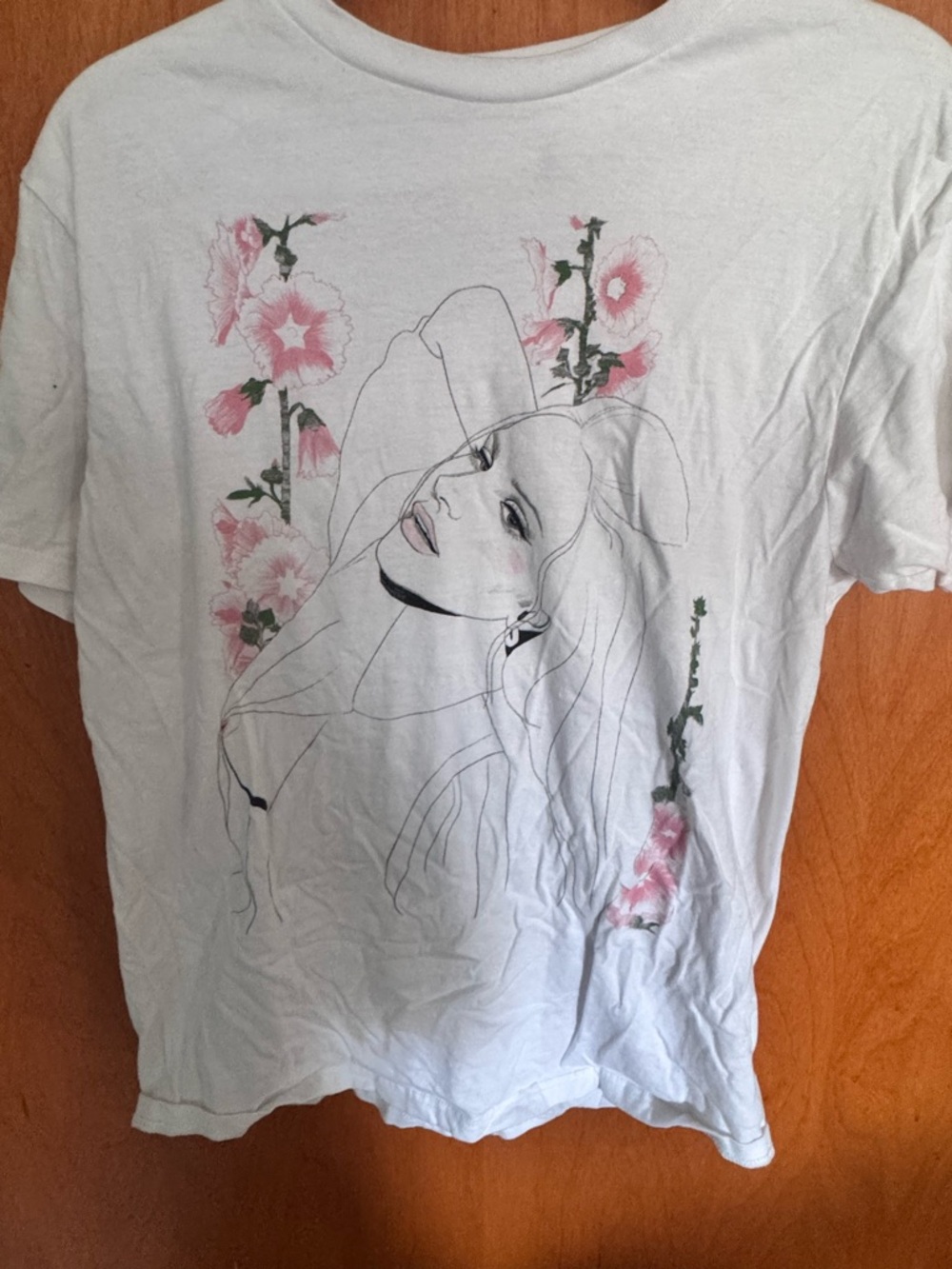 LANA DEL REY White Floral Sketch Graphic Tee - Women's Casual Top